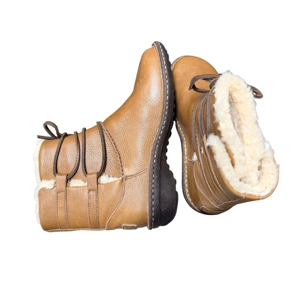 UGG Sunburst Tall Tan Brown Leather Shearling Lace Up Boots 1932 Womens 8